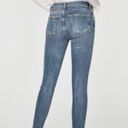 ZARA Light Wash Denim Floral Rose Embroidered Studded Raw Hem Skinny Jeans NEW Photo 2