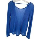 Paper Crane  Womens Long Sleeeve Blouse Top Sheer Open Back Stretch Blue Small Photo 8