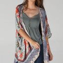 Angie [] Dove Gray Floral Print Flowy Open Front Kimono Cover-Up Boho Top Large L Photo 12