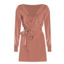 NBD  Mauve Wrap Mini Dress SMALL Satin Deep V Cocktail Quiet Luxury Janet NEW Photo 8