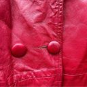 ma*rs Vint 60s 70s Red Leather & Silver Fox Fur Collar  Claus Christmas Trench Coat Photo 3