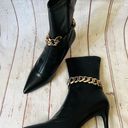 Shoedazzle Black Point Toe Bootie Stilleto Heels w/ Gold Chain NWT Size 8 Photo 1