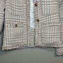 Houndstooth Beloved neutral pink fringe trim  tweed blazer size small Photo 2