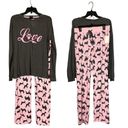 Cozy Zoe Love Dogs Pajamas Set Pink MEDIUM Knit Wide Leg Soft Long Sleeve NEW Gray Photo 1