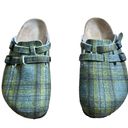 Birkenstock  Birkis Boston Plaid Wool Slip On Mule Clogs Shoes - Green, 7US Photo 9