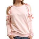 Central Park West New  Ruffle Trim Cold Shoulder Sweatshirt Blush Pink Photo 2