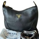 NWOT   Prada Black Vitello Phenix Leather Web Stripe Strap Crossbody Photo 0