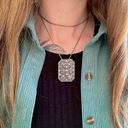 American Vintage Vintage “Jayne” Silver Tone Charm Pendant Necklace Rectangle Scroll Work Metallic Pin Photo 0