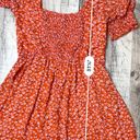 Trixxi Clothing Company Orange Smocked Floral Square Neck Empire Dress sz Medium Photo 10