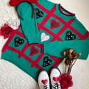 Jordache Vintage 90s  heart print green sweater Photo 0