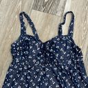 Woman’s Swimwear Sz 16 Flattering Tankini Top Navy Blue Floral Adjustable Straps Photo 2