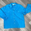 Studio Works  Linen Button Front Shirt Turquoise Large Long Sleeve Photo 12