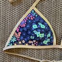 Aerie Womens L Floral Foil Trim Triangle Bikini Swim Top Gold Blue Multicolor Photo 2