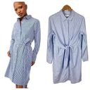 NWOT Calvin Klein Blue & White Striped Tie Front Shirt Dress 100% Cotton Size 8 Photo 1