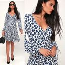 Free People  Small Wrap V Neck Mini Floral Long Sleeve Dress White Blue Pradera Photo 2