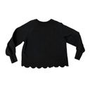 Frame  Womens Scalloped Lettuce Hem Pullover Sweatshirt Long Sleeve Black Medium Photo 6