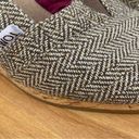 Toms Wedge Heels Herringbone Tweed Peep Toe Cork Brown Tan Size 8 Photo 4