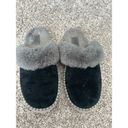 UGG  Aira Slippers Women's 9 Slip on Shoes Black Suede Gray Wool Fur Lining Cozy Photo 3