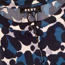 DKNY  Size M Leopard Print Short Sleeve Top Twist Front Waist Black Teal NEW! Photo 3