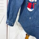 Westbound  Snowman Appliqué Embroidered Denim Shirt Blue Medium Button Up Photo 6