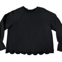 Frame  Womens Scalloped Lettuce Hem Pullover Sweatshirt Long Sleeve Black Medium Photo 5