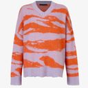 All Saints Tiga Abstract Stripe V-Neck Sweater in Lilac/Orange Photo 3