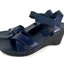 Ralph Lauren Lauren  LRL Navy Blue Leather Strappy Black Wedge Sandal Heels 10 Photo 0