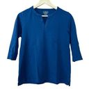 L.L.Bean  Three Quarter Sleeve Tee Shirt V Neck Cotton Blue Size Medium Petite Photo 0