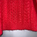 Loft Cropped Turtleneck Cable Knit Wool Blend Cozy Sweater Crimson Fire Red Lg Photo 8