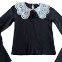 ZARA black ribbed sweater with contrasting white embroidered collar size Small Photo 5