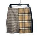 SheIn Split Design Tartan Plaid Checkered Solid Back Mini Skirt Large Tan Black Photo 7