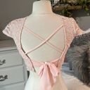 B Darlin  Lace Top Criss Cross Open Back Sash Tie Peach Womens 1/2 Romantic Lace Photo 7