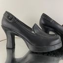 L.E.I . Vintage Y2K 90’s Black Faux Leather Button Chunky Platform Heeled Mules Photo 3