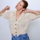 ZARA  NWOT Ruffled Floral Gem Button Down Knit Cardigan Sweater in Ivory Cream Photo 6