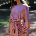 Petal and Pup  Opal Mauve Purple Satin Long Balloon Sleeve Wrap Mini Dress 16 Photo 0