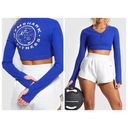 Gymshark  Legacy Fitness Long Sleeve Crop Top Henley Cobalt Blue White Photo 1