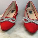 Jones New York  Quennelle Pointed Toe Rhinestone Bow Ballet Flats 7 Womens Red Photo 1