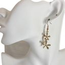Daisy Gold tone rhinestone floral dangle earrings,  flower fashion jewelry Photo 4