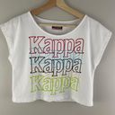 Kappa Women’s White Multicolor Stitch Work Graphic Short Sleeve Cropped Tee Photo 0