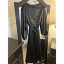 NEW BLACK Satin Long Sleeve Maxi Dress Formal Tie Wrap Skirt M Size M Photo 1