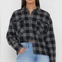 Oak + Fort  Black Plaid Cropped Flannel Collared Shirt Photo 0