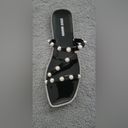 Steve Madden Nonii Black Pearl Studded Square Toe Flat Sandals Size 10 NEW Photo 1