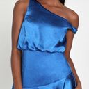 Lulus Blue Satin One Shoulder Mini Dress Photo 0