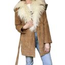 Paige  Kairo Suede Leather Penny Lane Faux Fur Jacket Light Camel Tan Small Photo 3