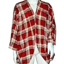 Alya  Kimono Womens Small Red Cream Plaid Topper Academia Bohemian Preppy Casual Photo 0