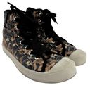 ALLSAINTS  Demmy Celia High Top Sneakers Leopard Canvas Round Toe Tan Black US 8 Photo 1