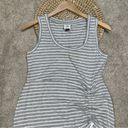 CAbi  Stripe Easy Tank Midi Shirt Dress Sleeveless Stretch Ruched Gray White S Photo 2