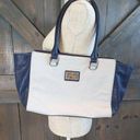 Nine West  Tote Bag Women's White Blue Faux Leather Zippered Top Photo 0