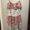 Storia NWT smocked bodice ruffle tiers mini dress adjustable straps floral Small Photo 3