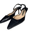 Manolo Blahnik  Black Leather Pointed Toe Slingback Kitten Heel Photo 3